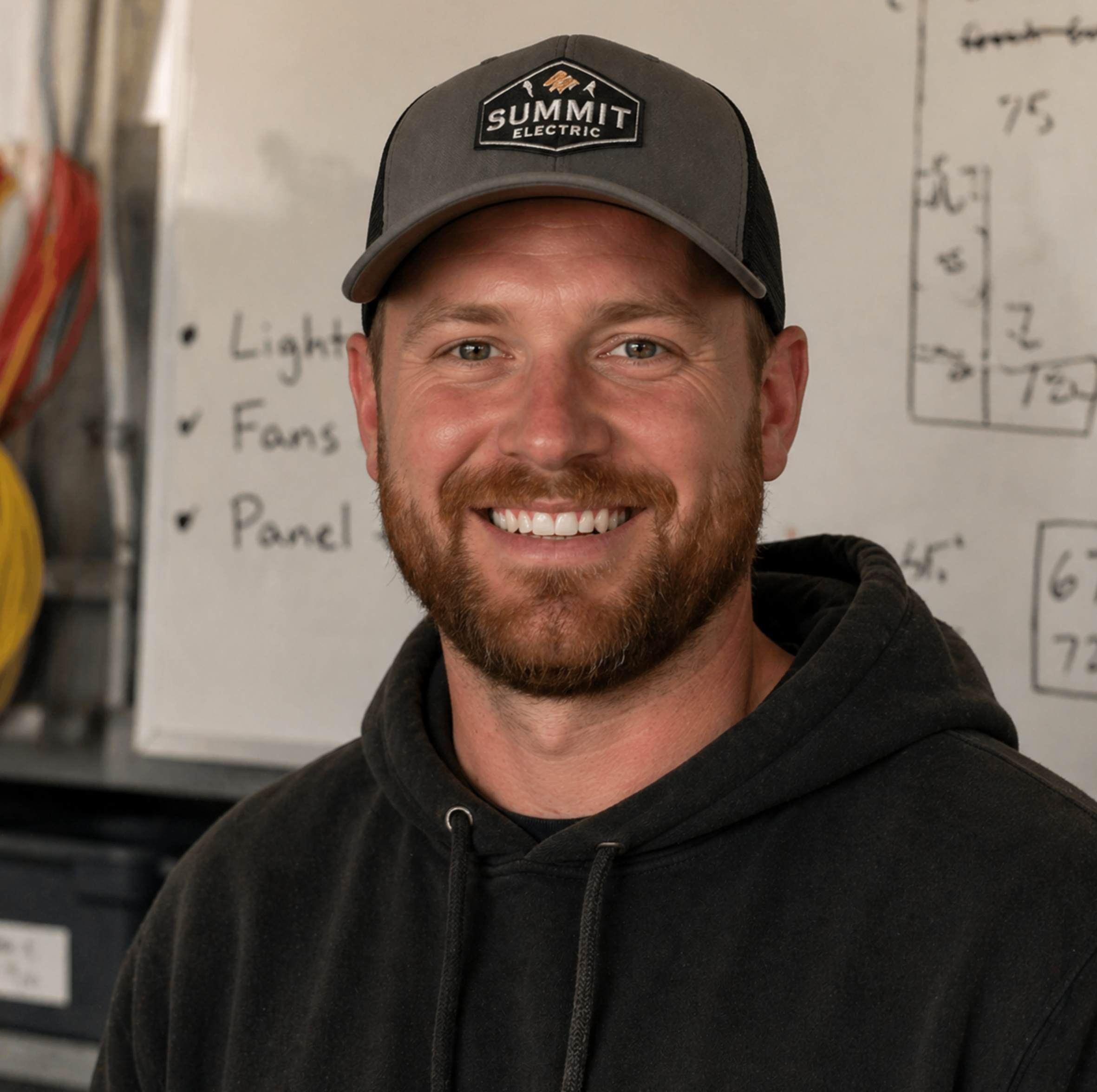 Professional electrician portrait wearing Summit Electric cap
